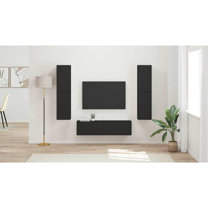 TV Cabinet Set 6 pcs Black Engineered Wood