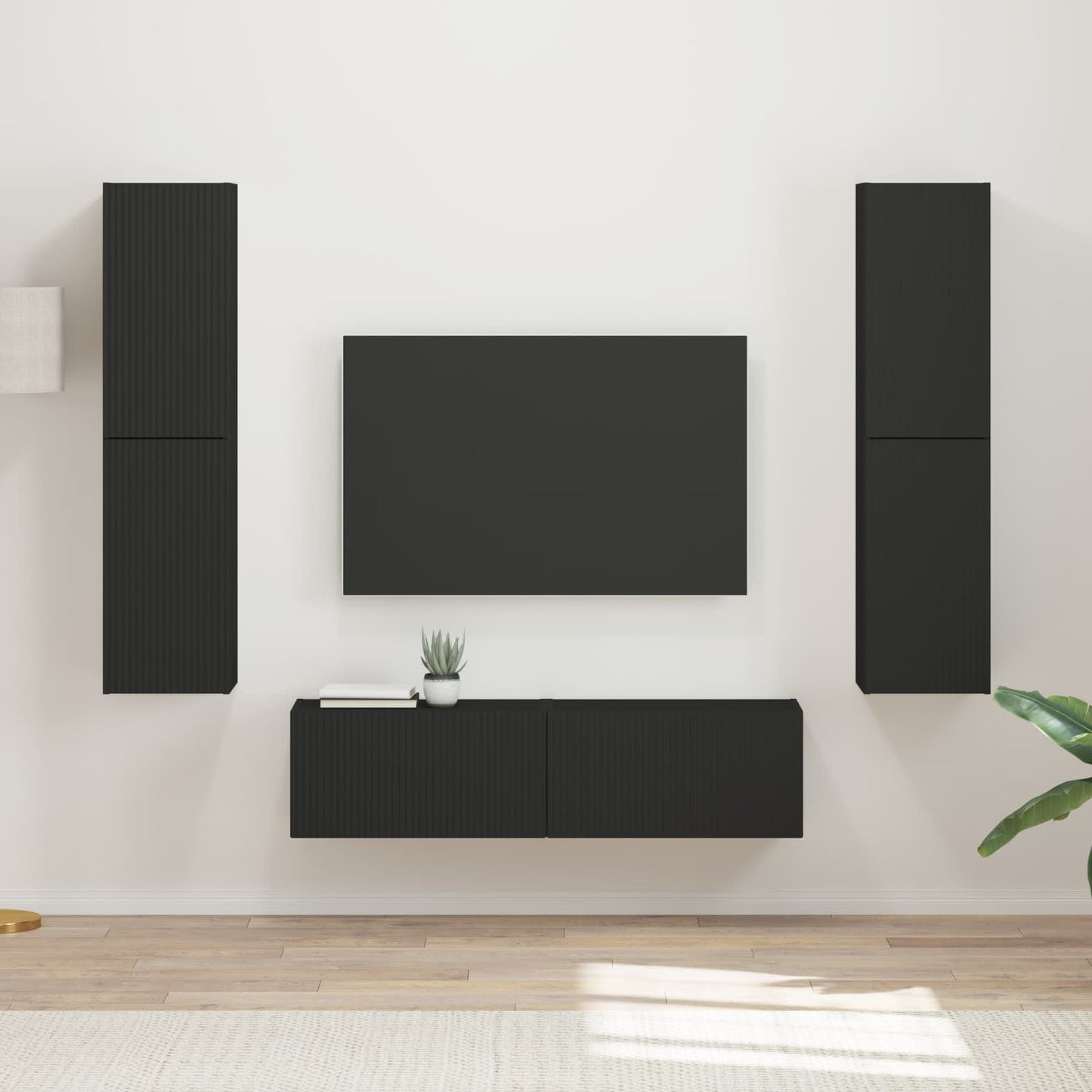 TV Cabinet Set 6 pcs Black Engineered Wood