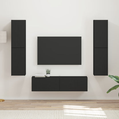 TV Cabinet Set 6 pcs Black Engineered Wood
