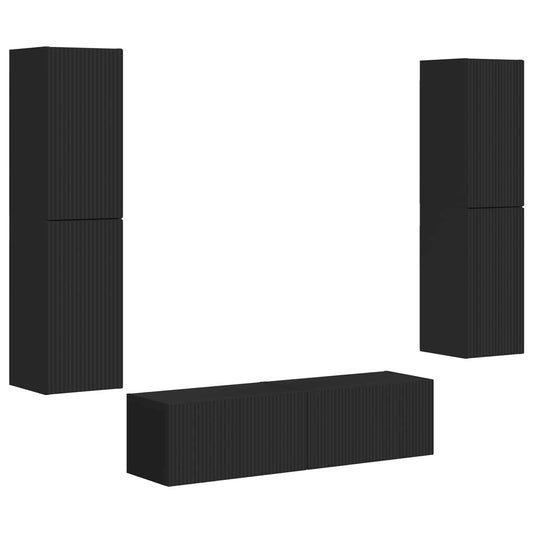 TV Cabinet Set 6 pcs Black Engineered Wood