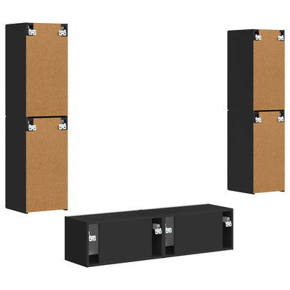 TV Cabinet Set 6 pcs Black Engineered Wood