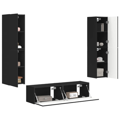 TV Cabinet Set 6 pcs Black Engineered Wood