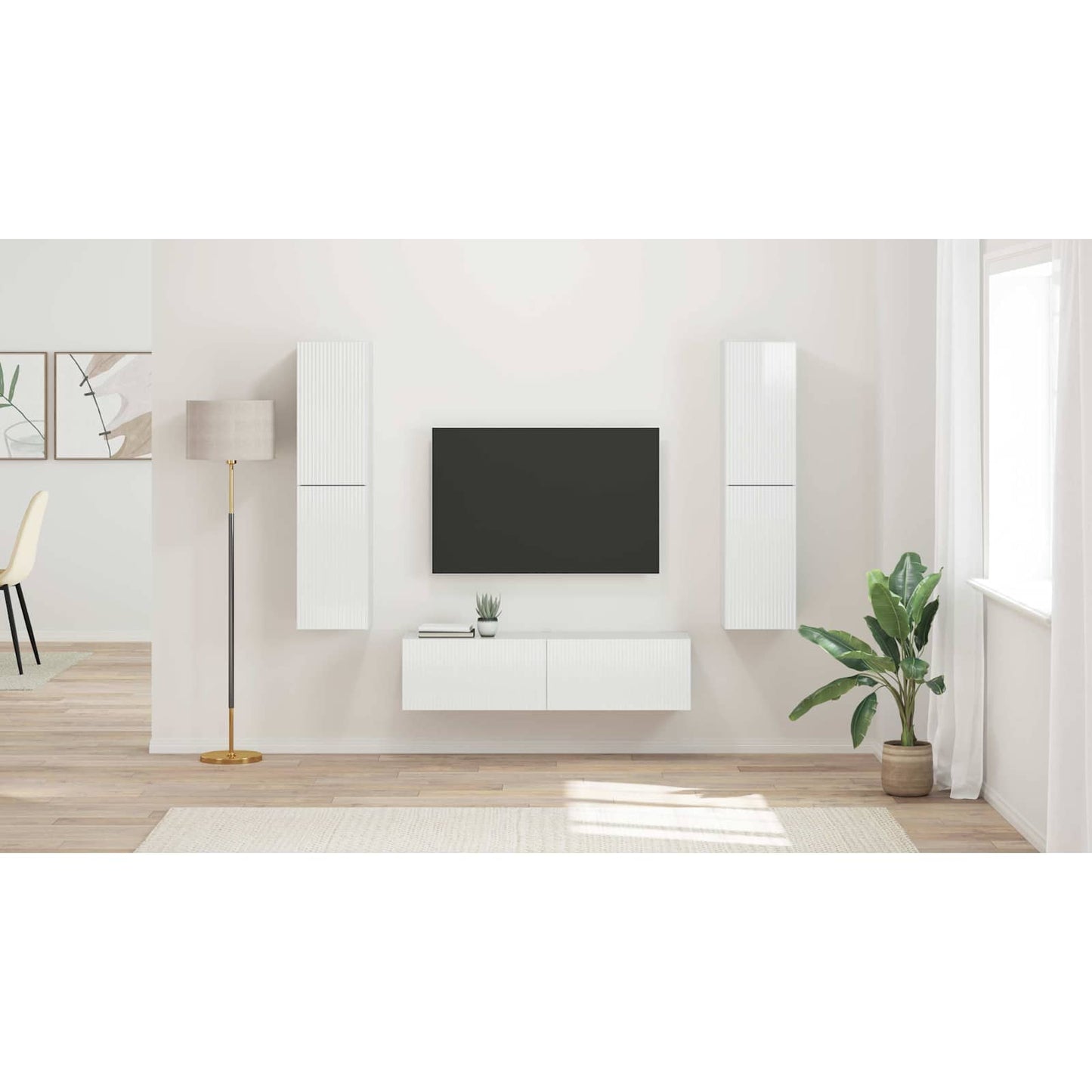 TV Cabinet Set 6 pcs High Gloss White Engineered Wood