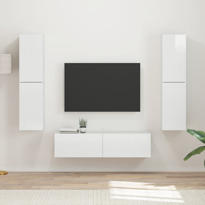 TV Cabinet Set 6 pcs High Gloss White Engineered Wood