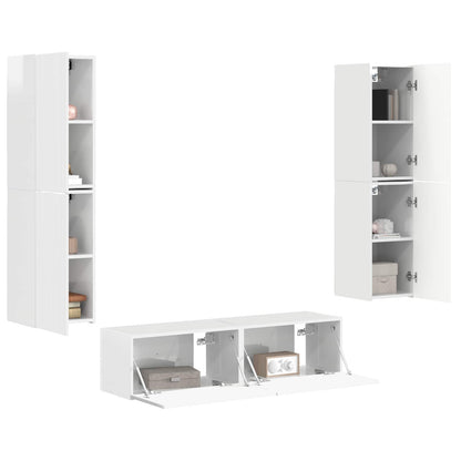 TV Cabinet Set 6 pcs High Gloss White Engineered Wood