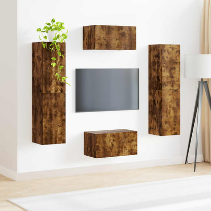 TV Cabinet Set 6 pcs Smoked Oak Engineered Wood