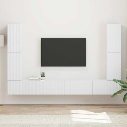 TV Cabinet Set 8 pcs White Engineered Wood