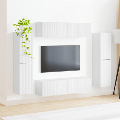 TV Cabinet Set 8 pcs White Engineered Wood