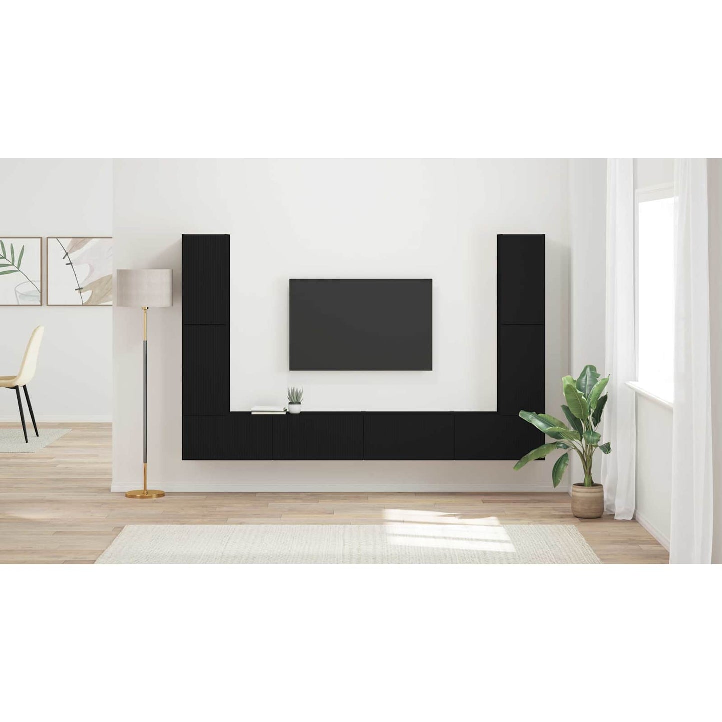 TV Cabinet Set 8 pcs Black Engineered Wood