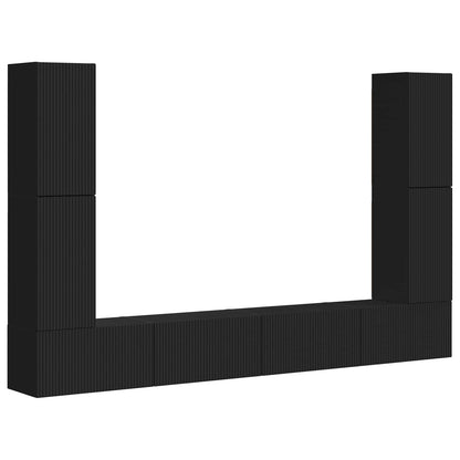 TV Cabinet Set 8 pcs Black Engineered Wood