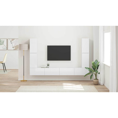 TV Cabinet Set 8 pcs High Gloss White Engineered Wood