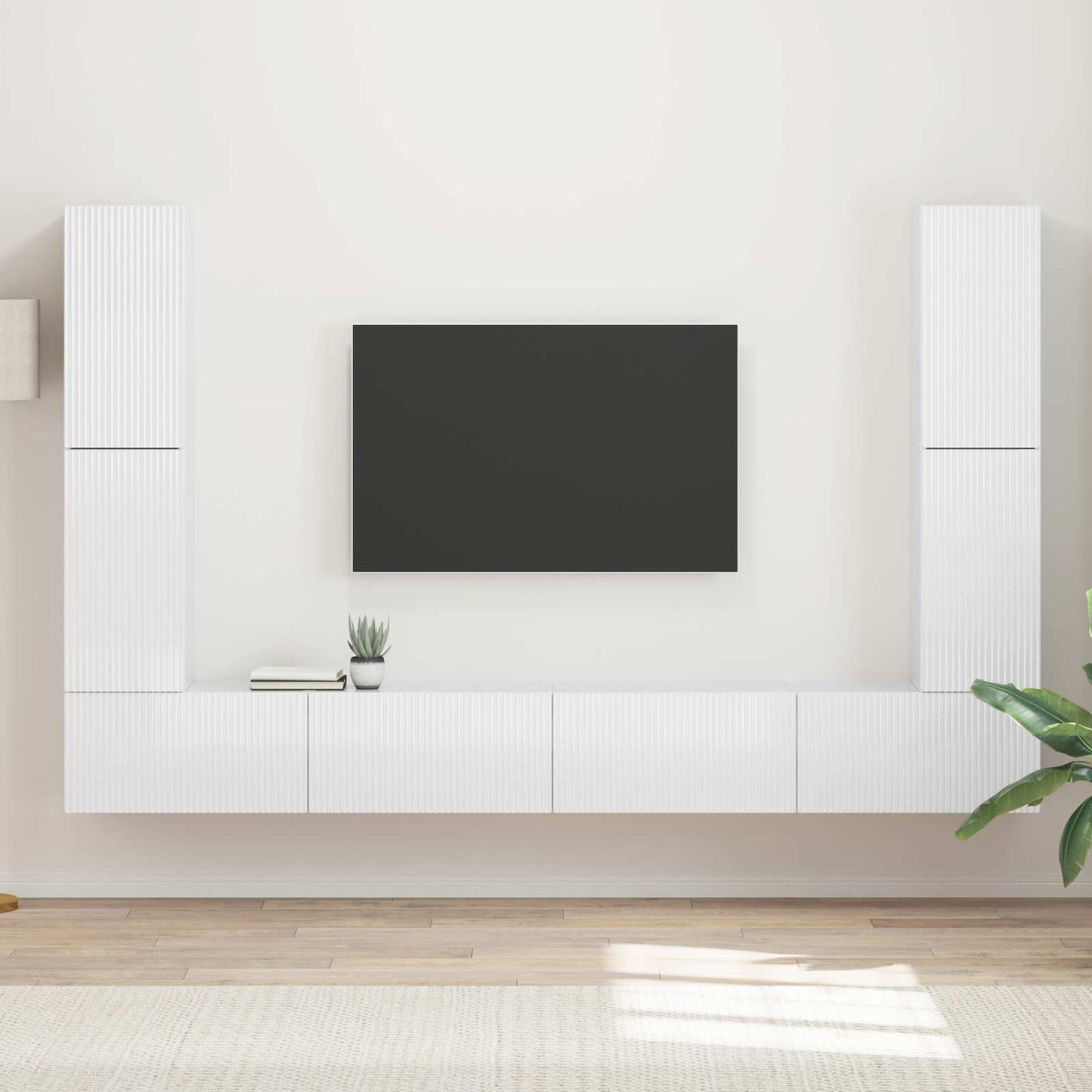 TV Cabinet Set 8 pcs High Gloss White Engineered Wood