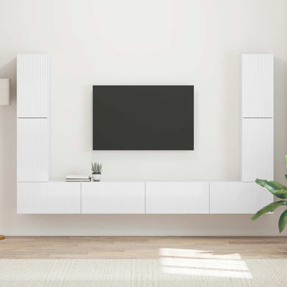 TV Cabinet Set 8 pcs High Gloss White Engineered Wood