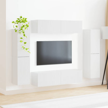 TV Cabinet Set 8 pcs High Gloss White Engineered Wood