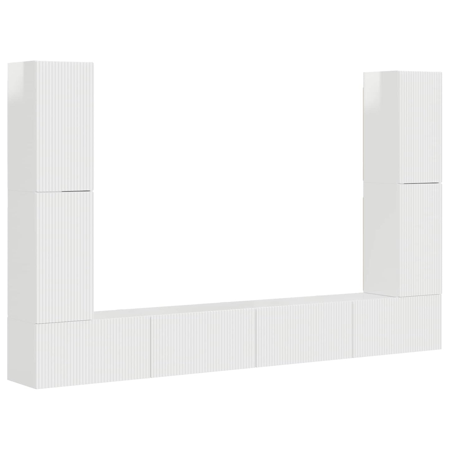 TV Cabinet Set 8 pcs High Gloss White Engineered Wood