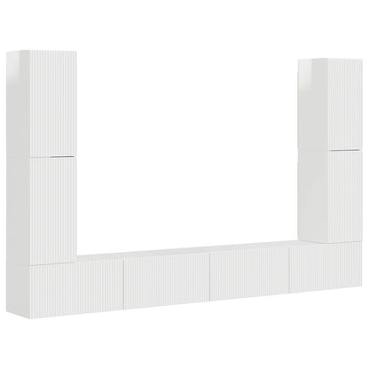 TV Cabinet Set 8 pcs High Gloss White Engineered Wood