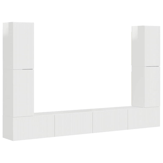 TV Cabinet Set 8 pcs High Gloss White Engineered Wood