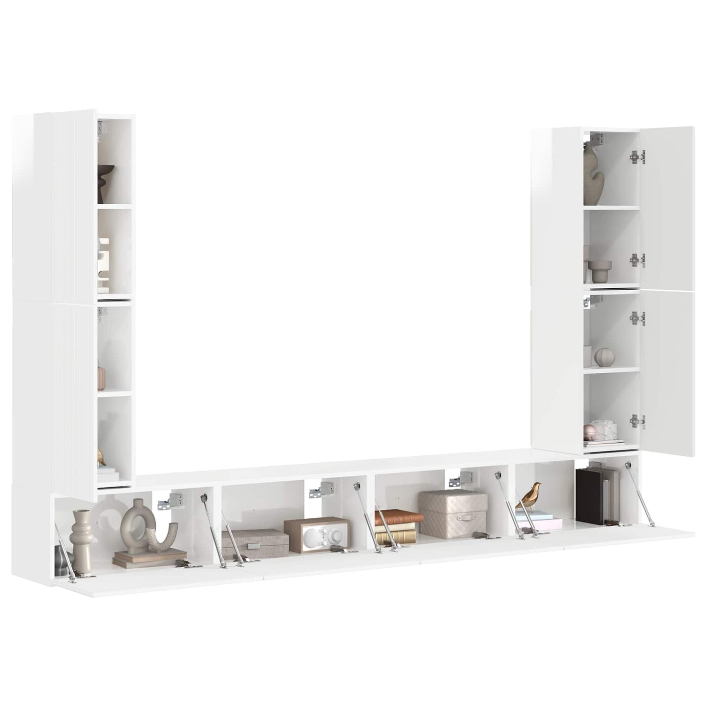 TV Cabinet Set 8 pcs High Gloss White Engineered Wood