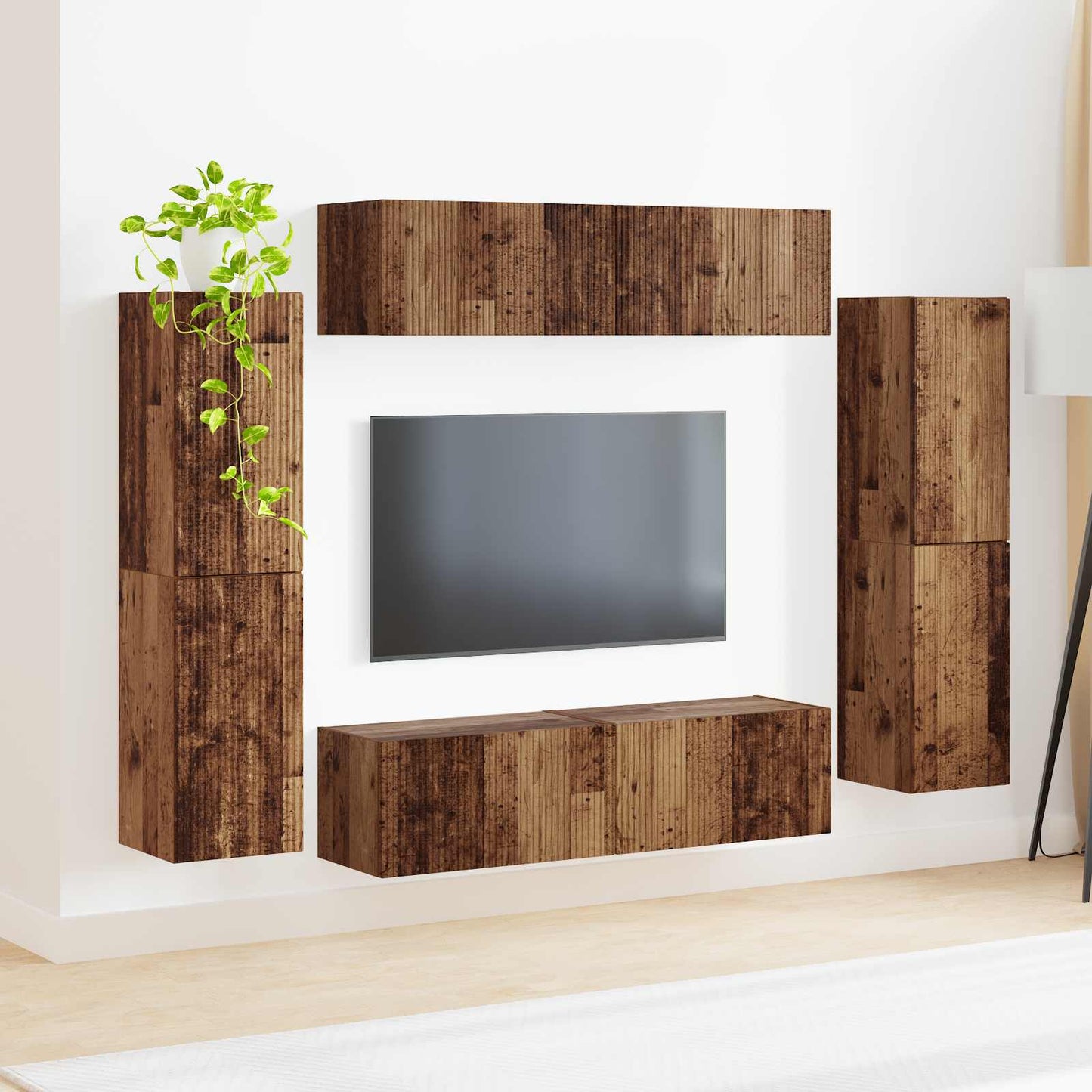 TV Cabinet Set 8 pcs Old Wood Engineered Wood