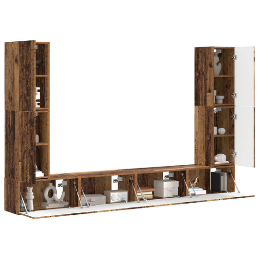 TV Cabinet Set 8 pcs Old Wood Engineered Wood