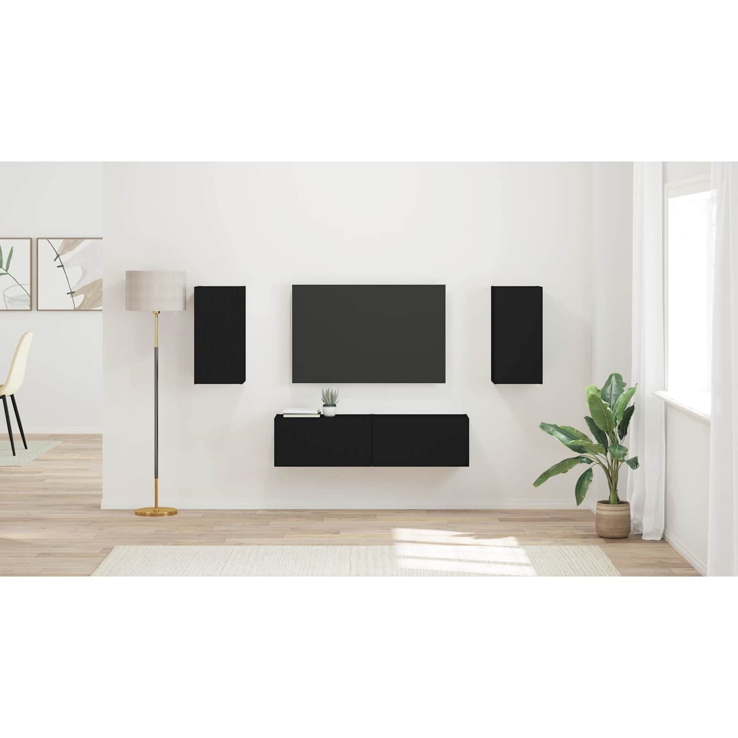 TV Cabinet Set 4 pcs Black Engineered Wood