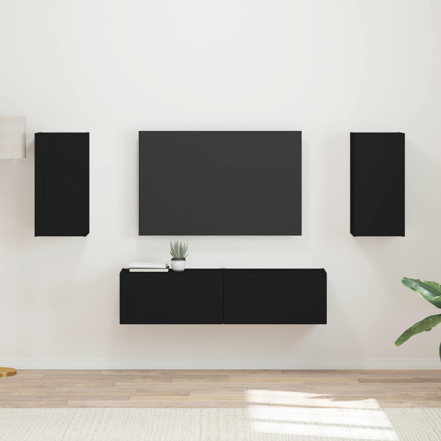 TV Cabinet Set 4 pcs Black Engineered Wood