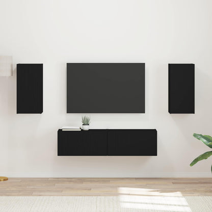 TV Cabinet Set 4 pcs Black Engineered Wood