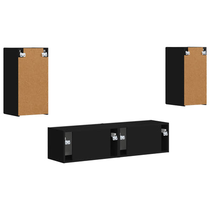 TV Cabinet Set 4 pcs Black Engineered Wood