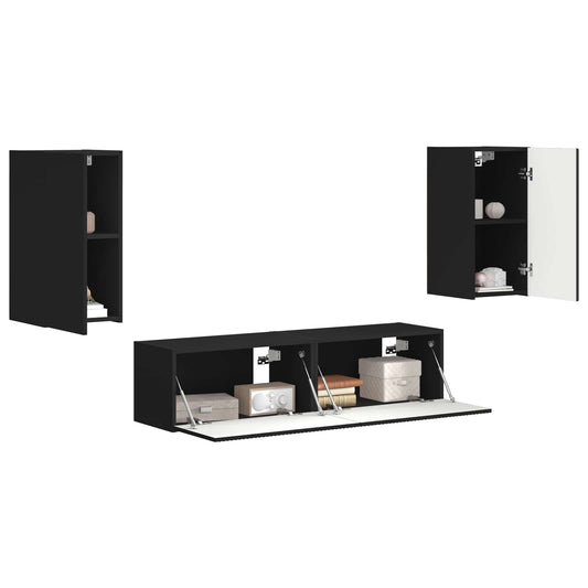 TV Cabinet Set 4 pcs Black Engineered Wood