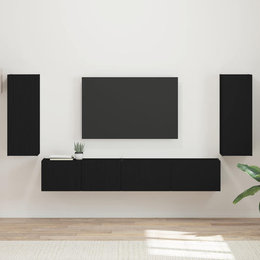 TV Cabinet Set 4 pcs Black Engineered Wood