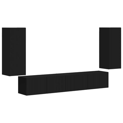 TV Cabinet Set 4 pcs Black Engineered Wood