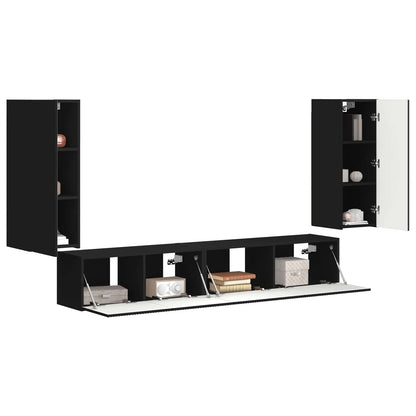 TV Cabinet Set 4 pcs Black Engineered Wood