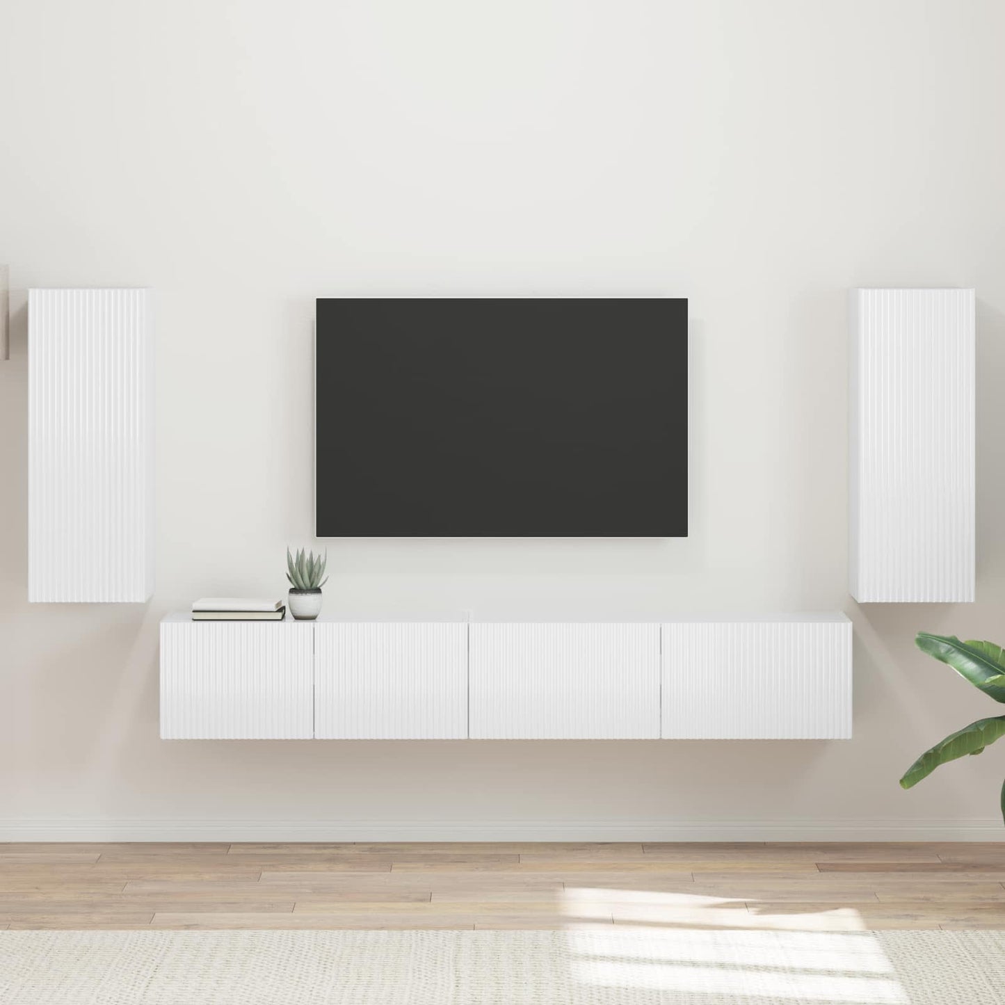 TV Cabinet Set 4 pcs High Gloss White Engineered Wood