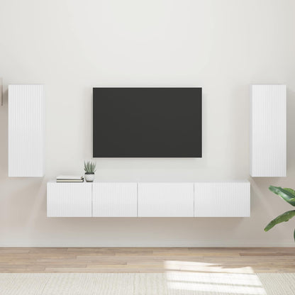 TV Cabinet Set 4 pcs High Gloss White Engineered Wood