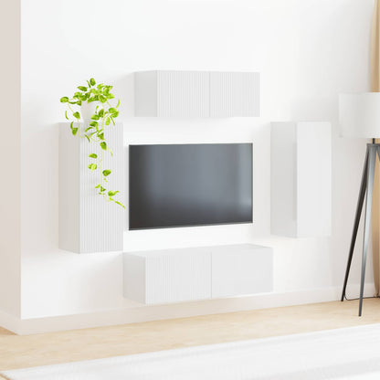 TV Cabinet Set 4 pcs High Gloss White Engineered Wood