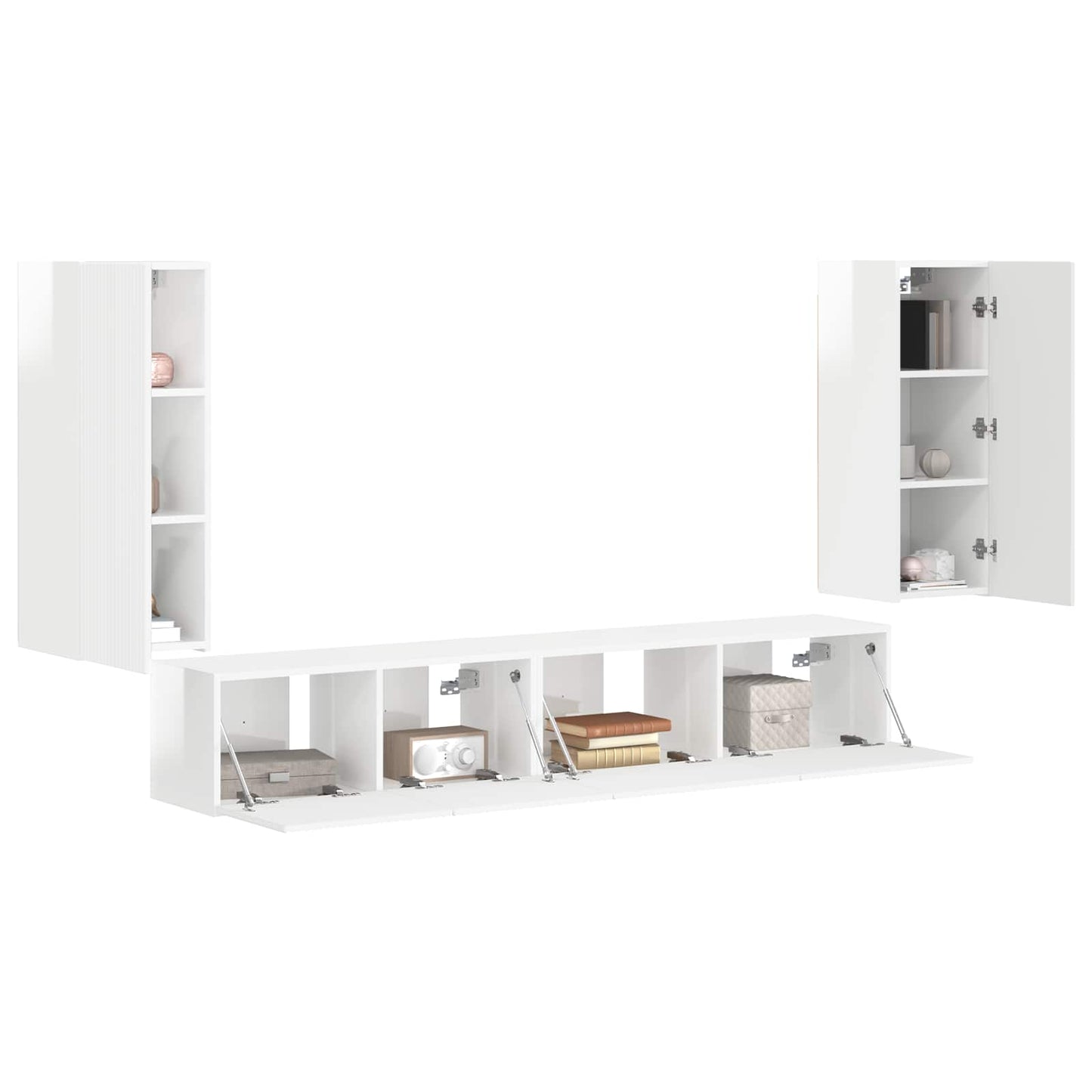 TV Cabinet Set 4 pcs High Gloss White Engineered Wood