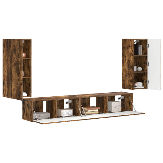 TV Cabinet Set 4 pcs Smoked Oak Engineered Wood