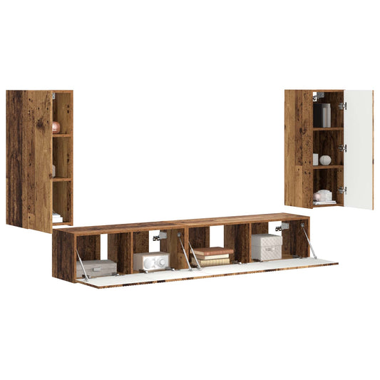 TV Cabinet Set 4 pcs Old Wood Engineered Wood