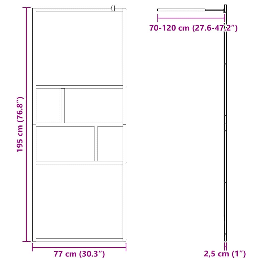 Walk-in Shower Wall Black 80 x 195 x 0.5 cm Glass and Aluminium