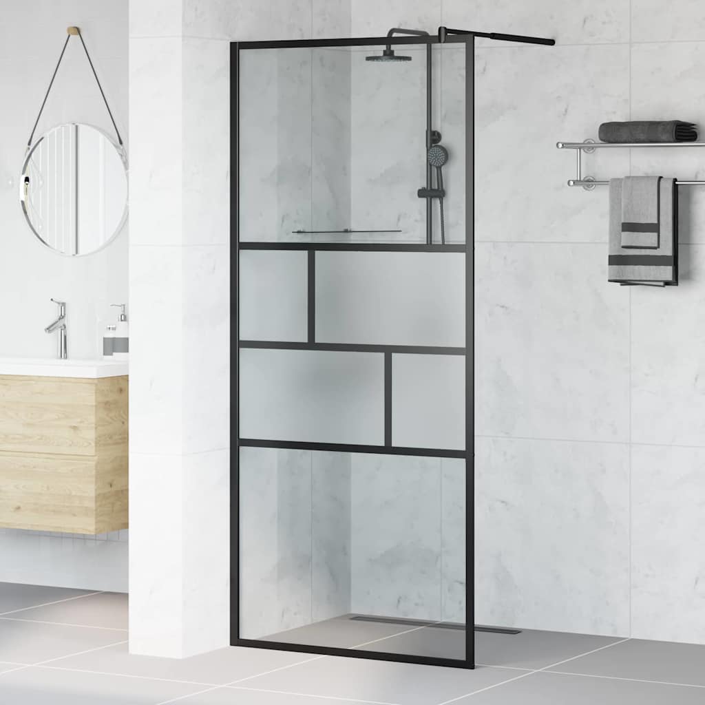 Walk-in Shower Wall Black 90 x 195 x 0.5 cm Glass and Aluminium