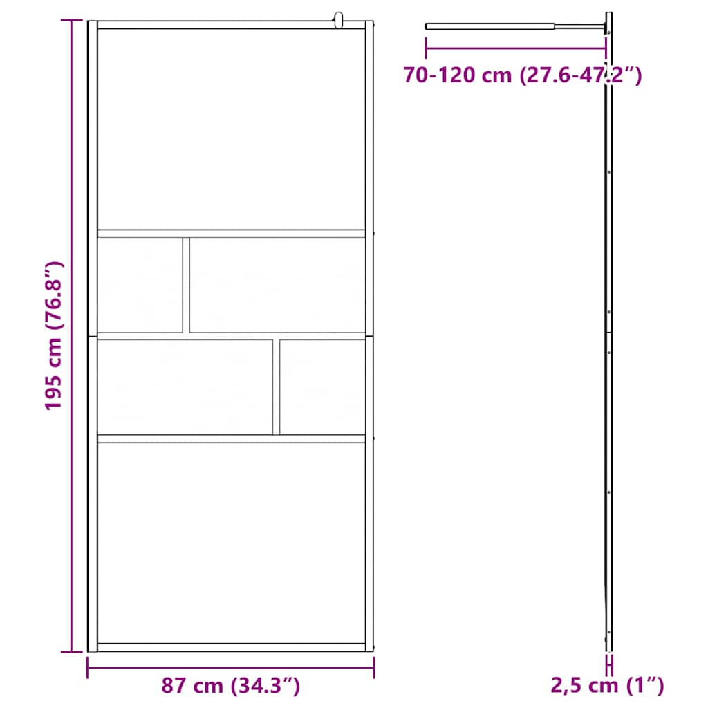 Walk-in Shower Wall Black 90 x 195 x 0.5 cm Glass and Aluminium