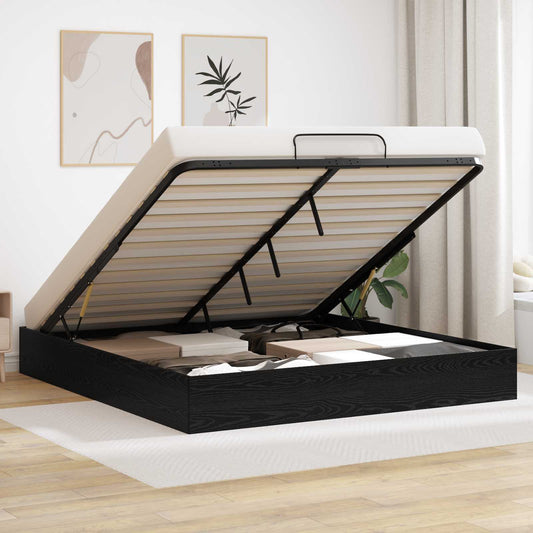 Ottoman Bed Frame Black Oak 203 x 180 x 25 cm Engineered Wood