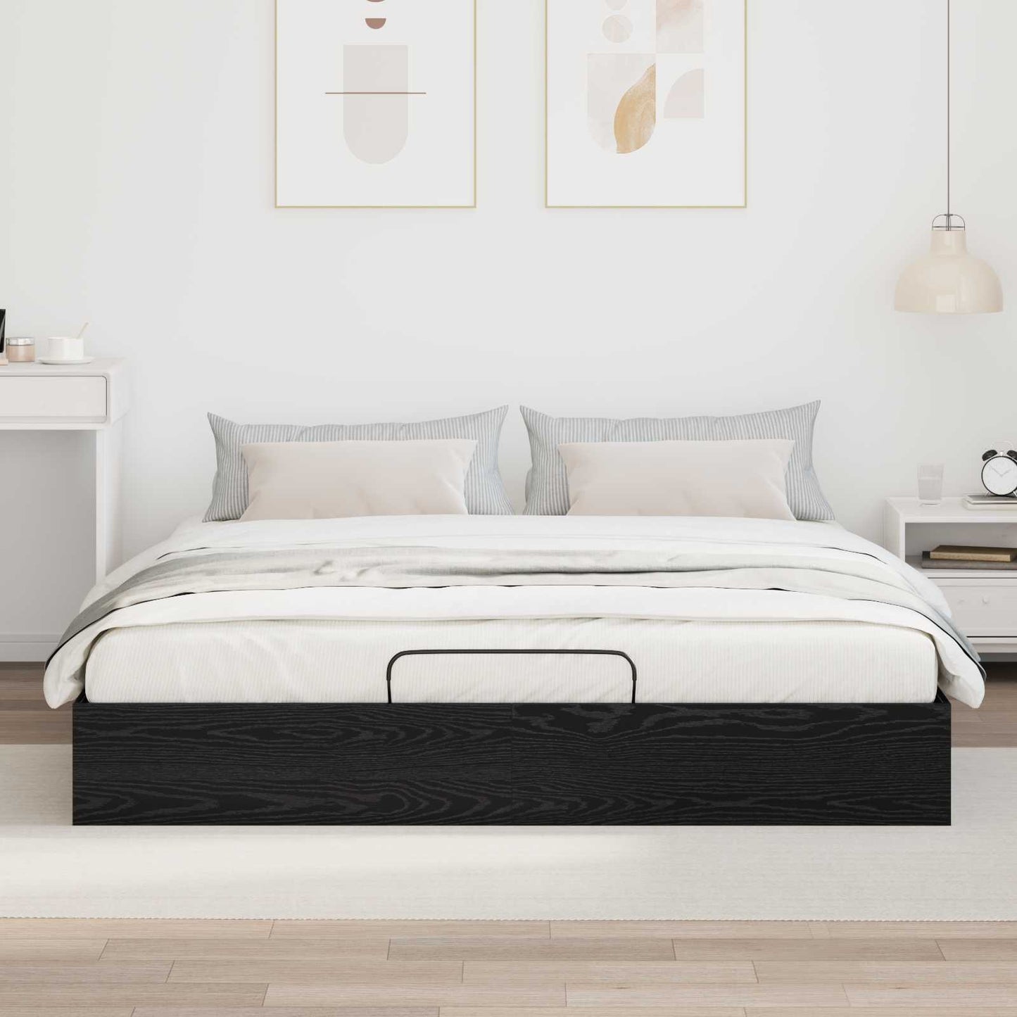 Ottoman Bed Frame Black Oak 203 x 180 x 25 cm Engineered Wood