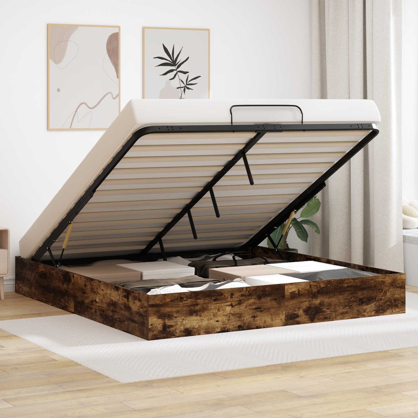 Ottoman Bed Frame Smoked Oak 203 x 180 x 25 cm Engineered Wood