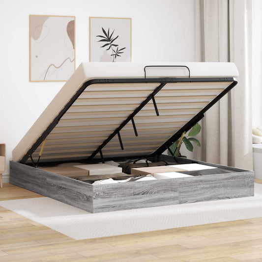 Ottoman Bed Frame Grey Sonoma 203 x 180 x 25 cm Engineered Wood