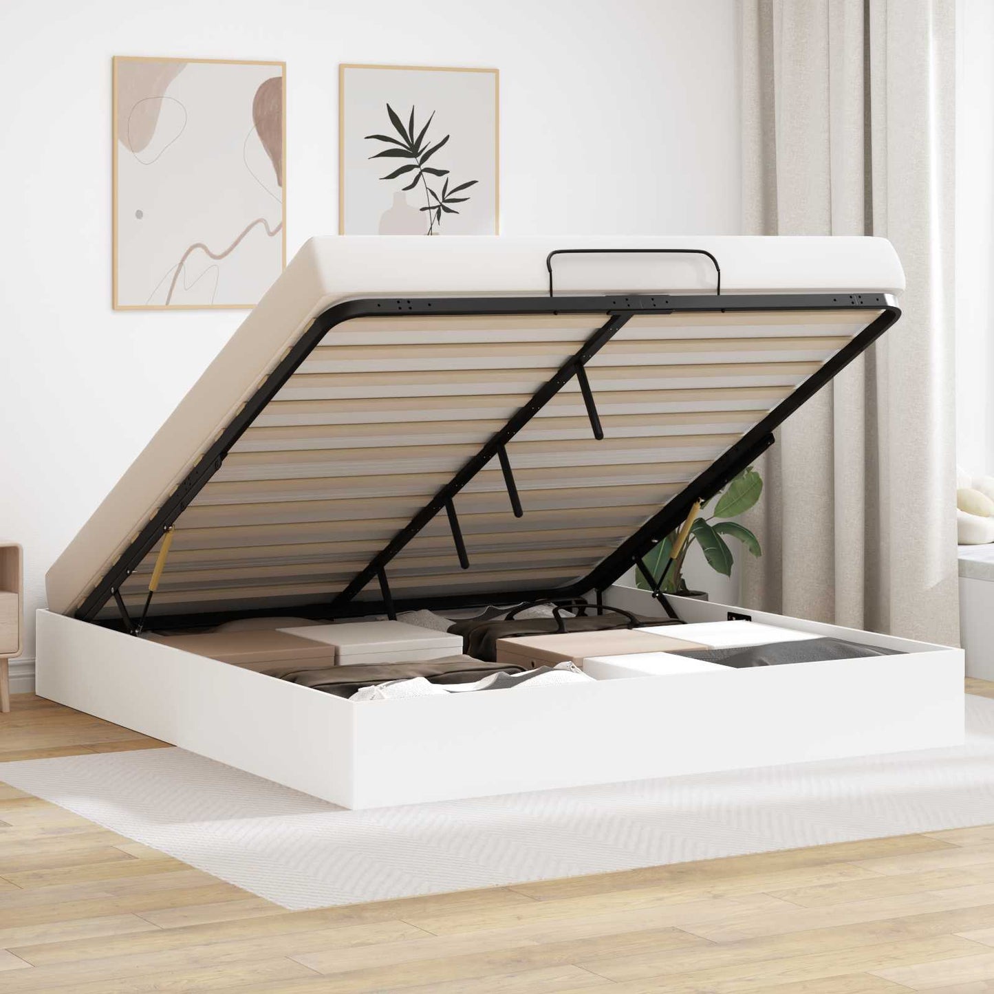 Ottoman Bed Frame White 203 x 160 x 25 cm Engineered Wood