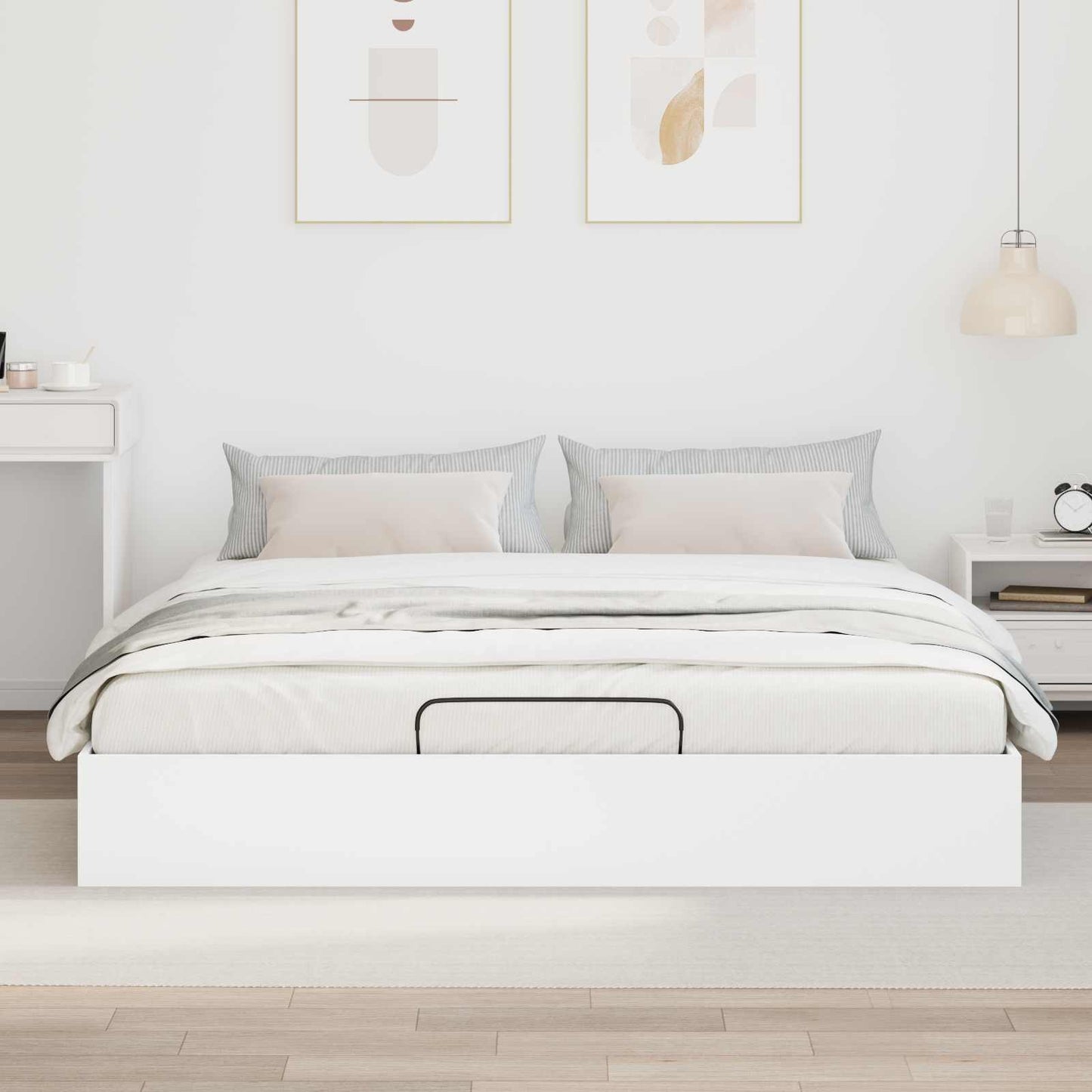 Ottoman Bed Frame White 203 x 160 x 25 cm Engineered Wood