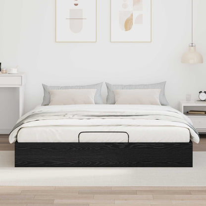 Ottoman Bed Frame Black Oak 203 x 160 x 25 cm Engineered Wood