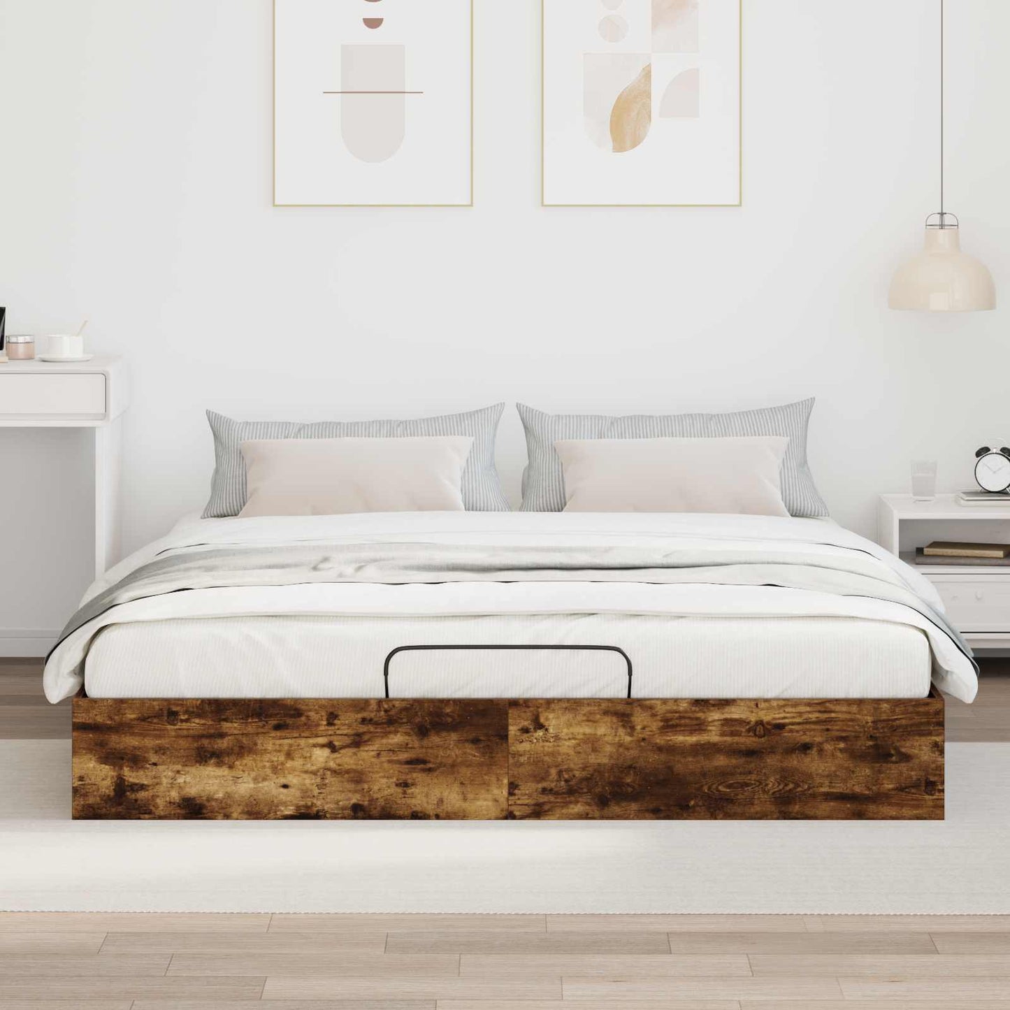 Ottoman Bed Frame Smoked Oak 203 x 160 x 25 cm Engineered Wood