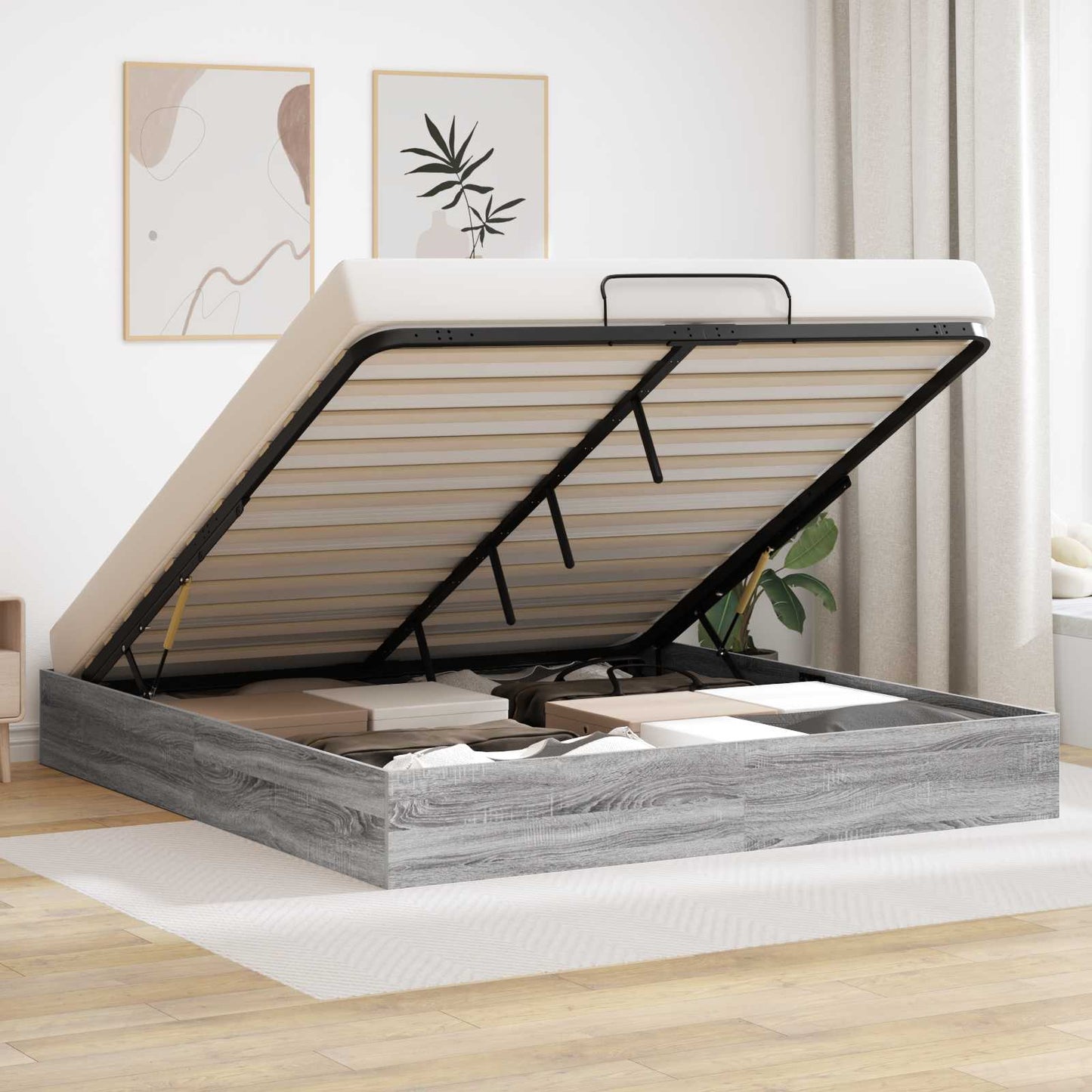Ottoman Bed Frame Grey Sonoma 203 x 160 x 25 cm Engineered Wood